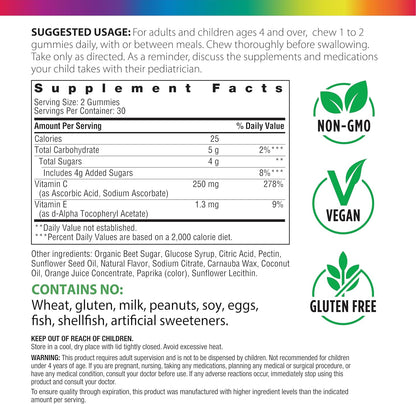 Rainbow Light Vitamin C Gummies | 60 Count | Citrus Flavored | with Vitamin E | Immune & Antioxidant Support for Adults and Kids