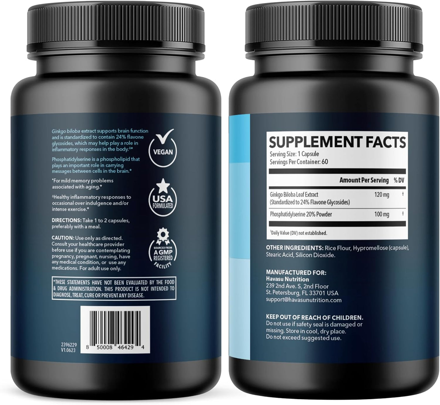 Ginkgo Biloba 120mg with Phosphatidylserine, Nootropic Supplement, 60 Count | Nootropic Brain Health, Memory and Focus Supplement, Supports Cognitive Function & Mental Clarity, 2-Month Supply