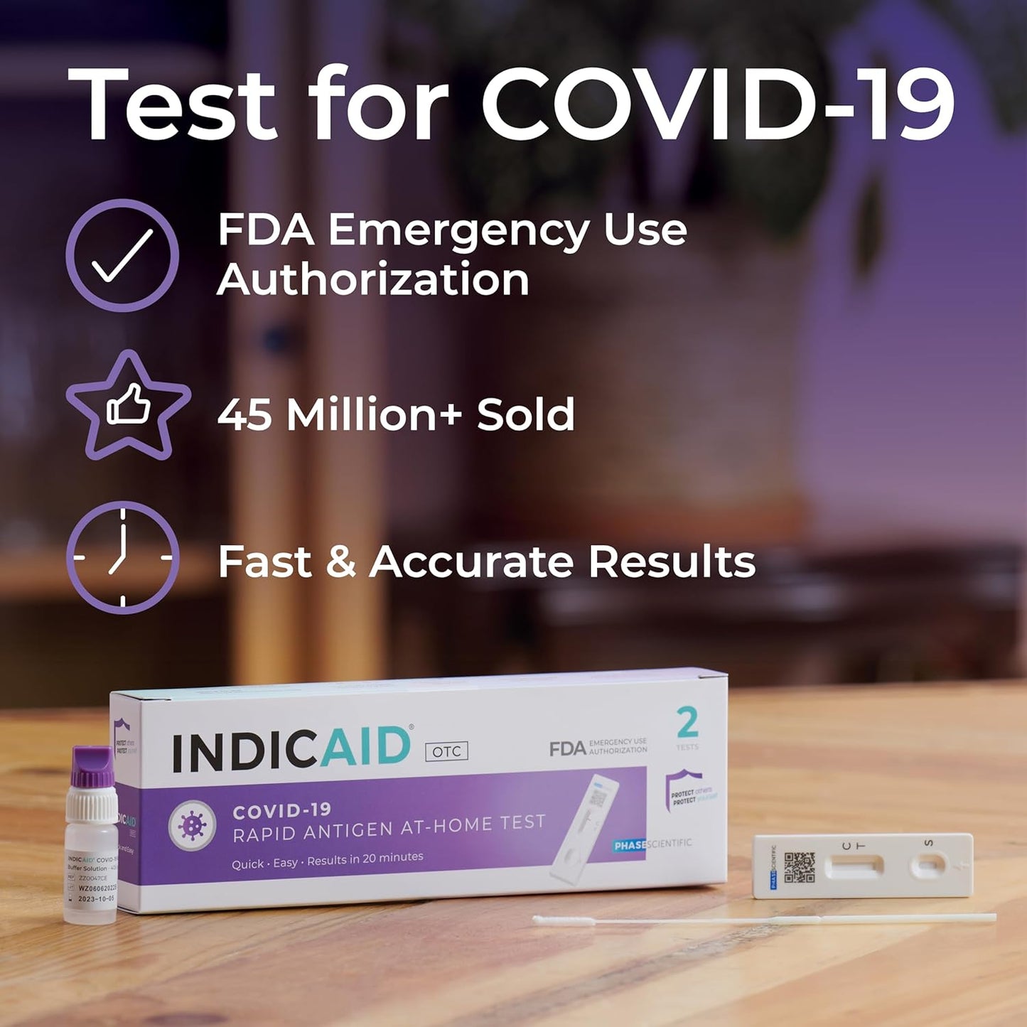 INDICAID COVID-19 Antigen Rapid Test, 6 Tests in 3 Individual Packs, FDA EUA Authorized OTC COVID Home Test, HSA/FSA Eligible, Fast and Easy to Use