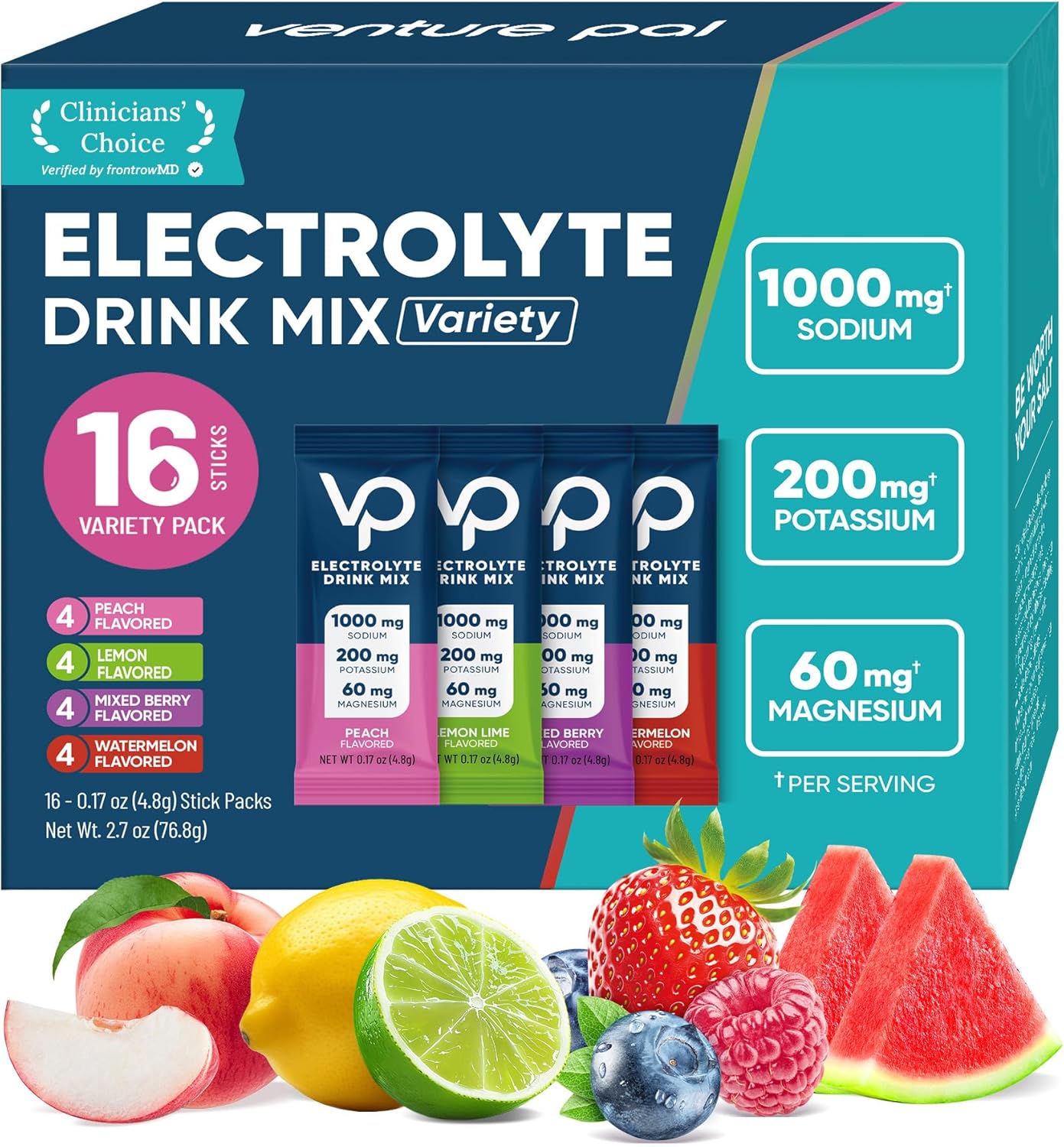 Venture Pal 2-in-1 Focus Support Electrolytes Powder + High Sodium Sugar-Free Electrolyte Powder Packets Bundle, Hydration Packets with Vitamins, Lion's Mane, Ashwagandha, Sodium, Potassium & Magnesiu