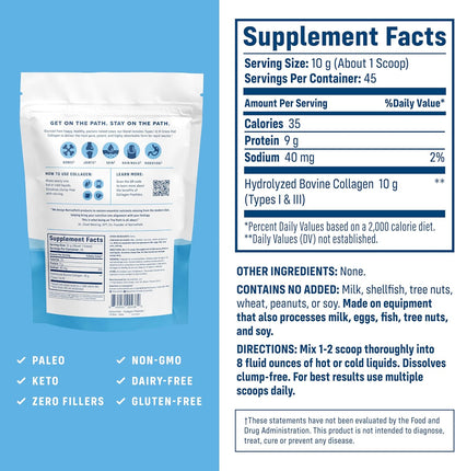 NativePath Collagen Peptides, Grass-Fed Type 1 & 3, 45 Servings | 10g Hydrolyzed Per Scoop, Supports Hair, Skin, Nails & Joints, Unflavored, Women & Men, Keto & Paleo