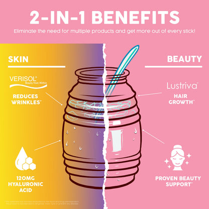 Salud 2-in-1 Skin + Beauty Drink Mix, Strawberry Kiwi | Collagen Peptides with Verisol, Hyaluronic Acid, Vitamin C, Biotin + Lustriva, Hydration Sticks, Gluten Free (15 Servings)