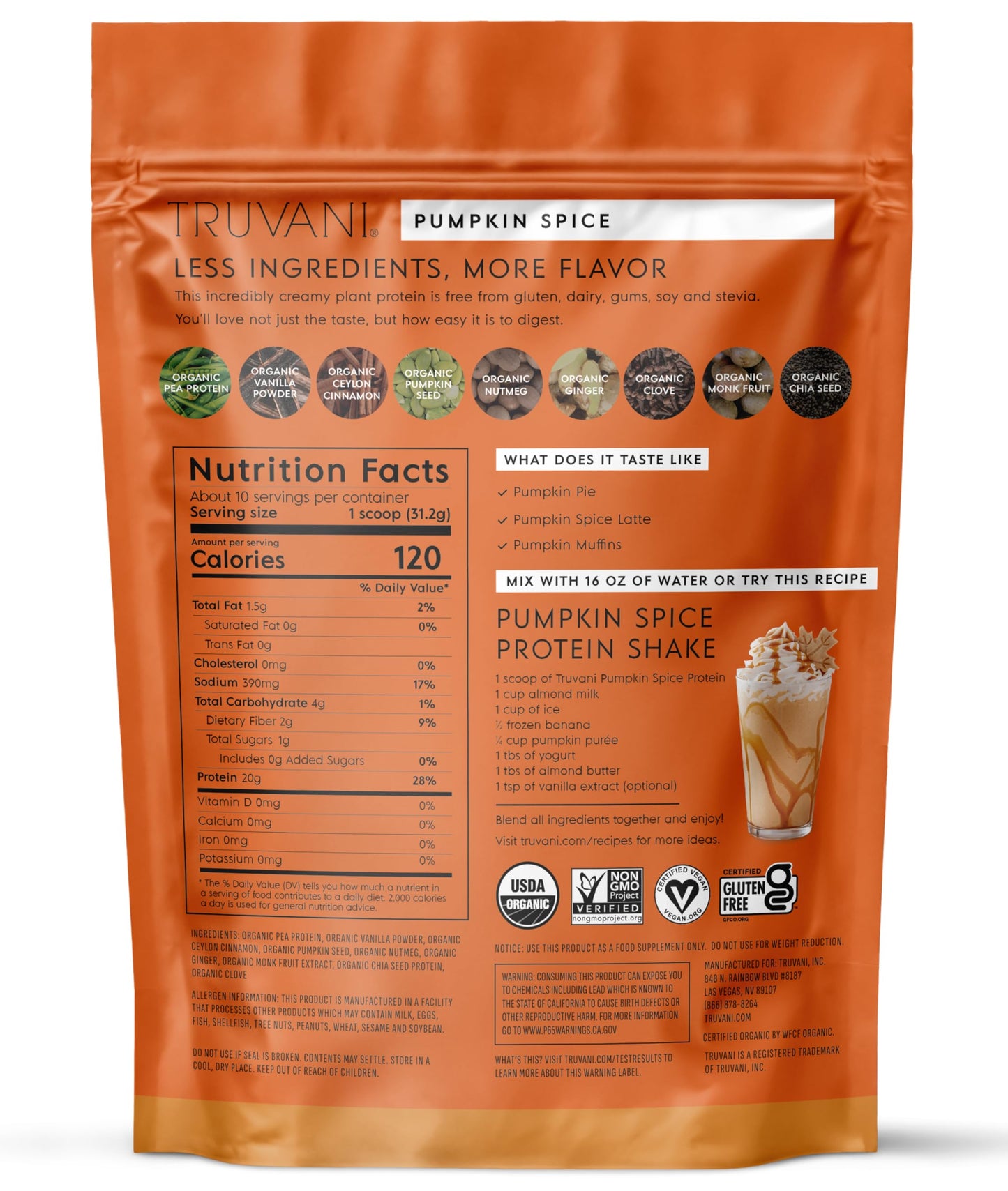 Truvani Organic Plant Based Protein Powder | Vanilla Chai | 10 Servings | Vegan | 20g Pea Protein | Keto | Gluten & Dairy Free | Low Carb | No Added Sugar