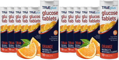 TRUEplus Glucose Tablets, Raspberry Flavor, 10 Count, 6 Tubes | Chewable Tablets, 15g Fast-Acting Carbohydrates, Fat Free, Gluten Free, Boosts Energy, Great Tasting and Easy to Use
