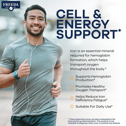 Freeda Iron Supplement - Ferrous Fumarate Iron Tablets | Gentle Ferrous Fumarate Iron Tablets - Support Energy & Red Blood Cells - Easy-To-Swallow - Kosher & Made In USA