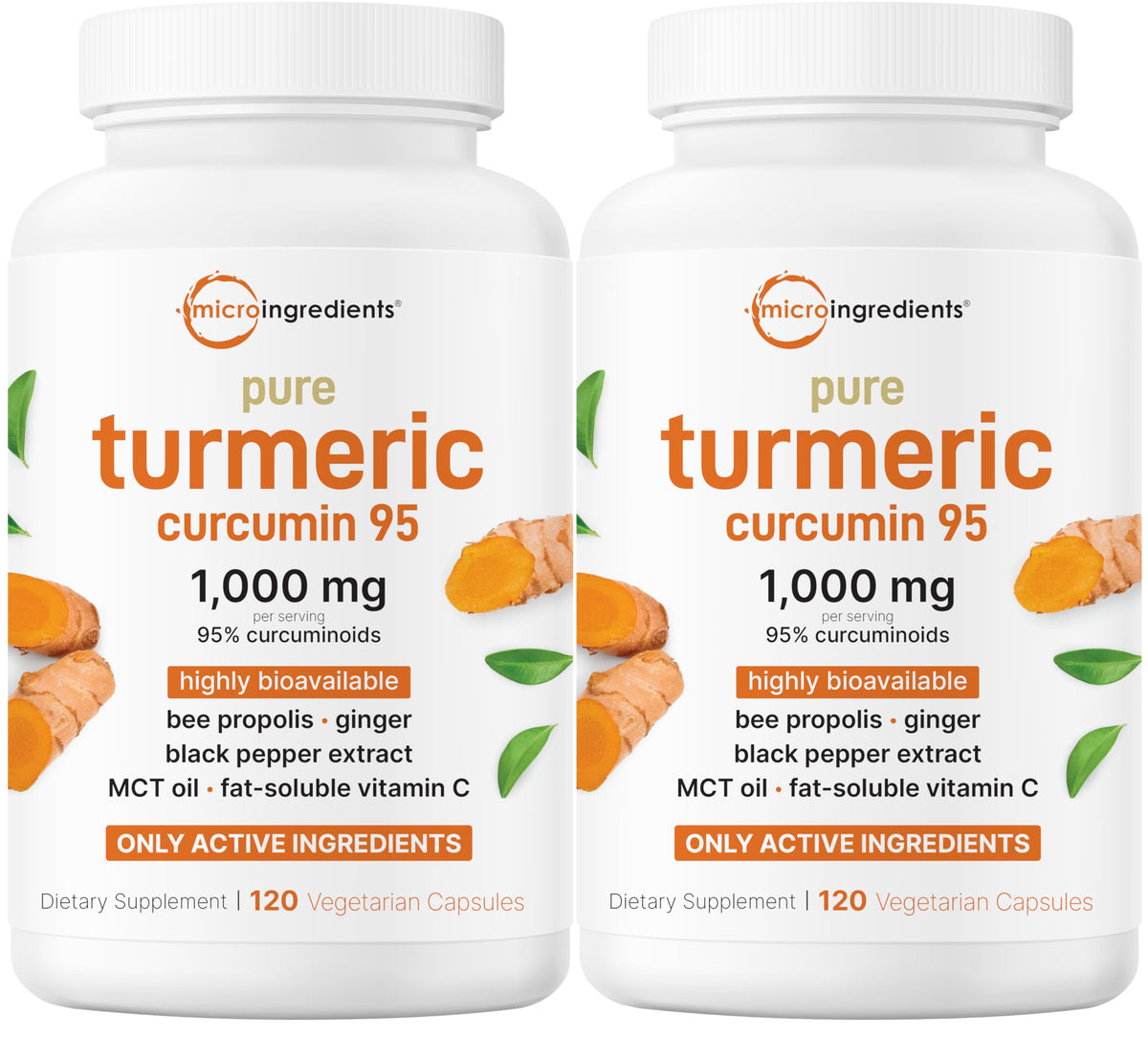 Micro Ingredients Turmeric Curcumin 1,000mg Per Serving, 120 Capsules | Turmeric Curcumin Supplement with 95% Curcuminoids, Black Pepper & Ginger. Filler Free, Non-GMO, Vegetarian, Gluten Free.