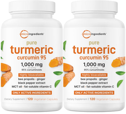 Micro Ingredients Turmeric Curcumin 1,000mg Per Serving, 120 Capsules | Turmeric Curcumin Supplement with 95% Curcuminoids, Black Pepper & Ginger. Filler Free, Non-GMO, Vegetarian, Gluten Free.