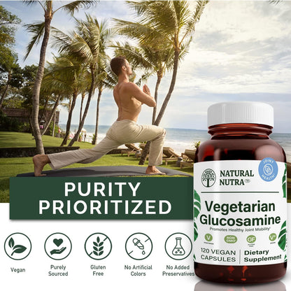 Natural Nutra Vegan & Vegetarian Glucosamine Hydrochloride, 120 Capsules | 750 mg, Kosher, Shellfish-Free, Plant-Based, Joint Support Supplement, Helps Joint Health & Muscle Gristle