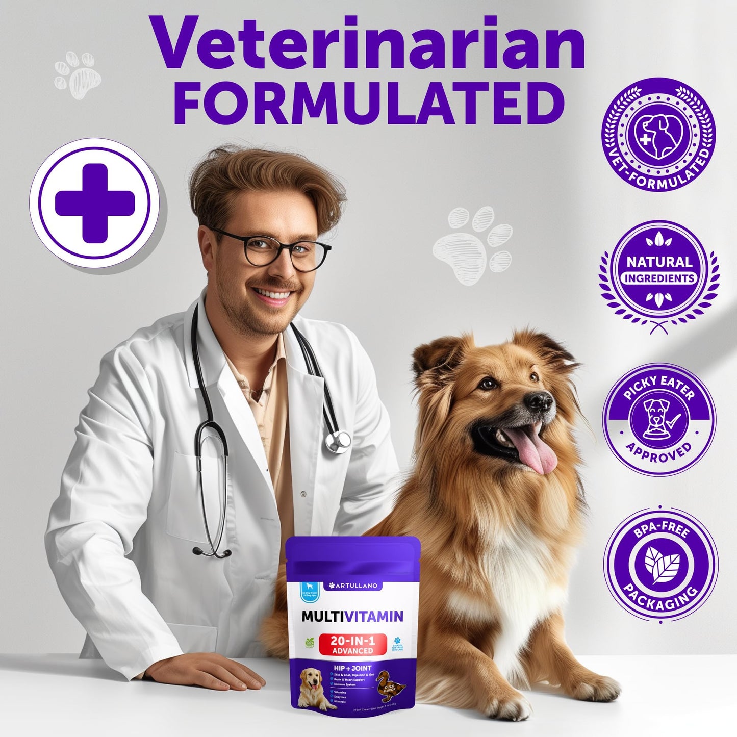 Dog Multivitamin Chewable with Glucosamine 26 in 1 - Dog Vitamins and Supplements - Senior & Puppy Multivitamin for Dogs - Pet Joint Support Health - Immunity, Mobility, Gut Skin - 120 Chews