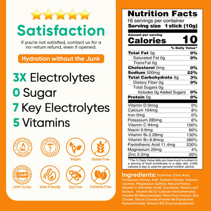 Venture Pal Sugar Free Electrolyte Powder, Liquid Daily IV Hydration Packet | 7 Electrolytes & 5 Vitamins, Electrolytes Dink Mix for Party Recovery & Instantly Hydration, Vegan, Keto-Friendly, 16 Sticks