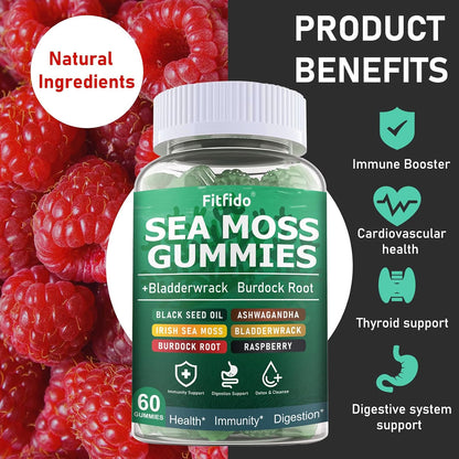 Irish Sea Moss Gummies 3000mg with Bladderwrack, 60 Count | Daily Wellness, Mineral Support, Bladderwrack, Burdock Root, Manuka Honey, 105+ Trace Minerals, Sugar Free, Vegan