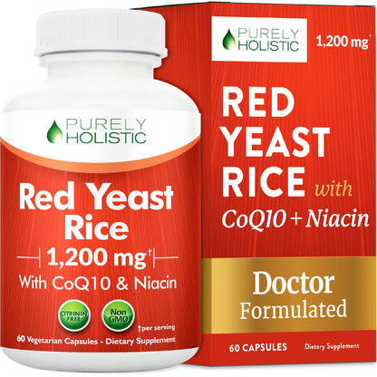Red Yeast Rice with CoQ10 Supplement, Cholesterol & Heart Health Support | Extra Strength Red Yeast Rice 1200 MG (600 MG Per Capsule), Citrinin-Free, Doctor-Formulated, Non-GMO, Vegan, 120 Capsules