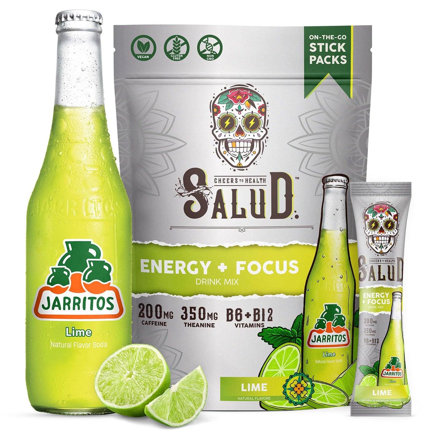 Salud 2-in-1 Energy + Focus Drink Mix, Hibiscus | Organic Caffeine, B6 + B12, Theanine, Clean Energy Packets, Agua Fresca Mix, Non-GMO, Gluten Free, 1g of Sugar (15 Servings)