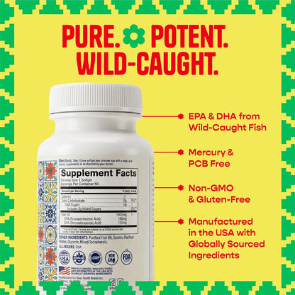 Pura Salud Omega 3 Fish Oil 1000mg | EPA DHA, Brain Support, Heart Support