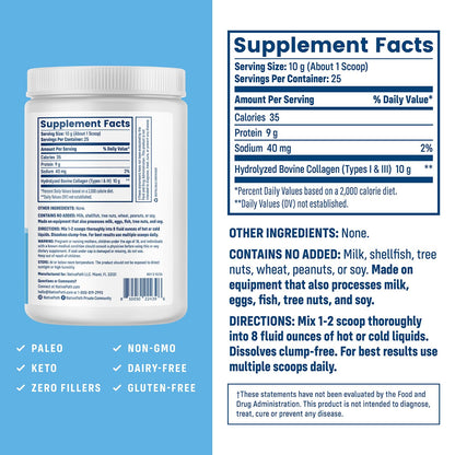 NativePath Collagen Peptides, Grass-Fed Type 1 & 3, 45 Servings | 10g Hydrolyzed Per Scoop, Supports Hair, Skin, Nails & Joints, Unflavored, Women & Men, Keto & Paleo