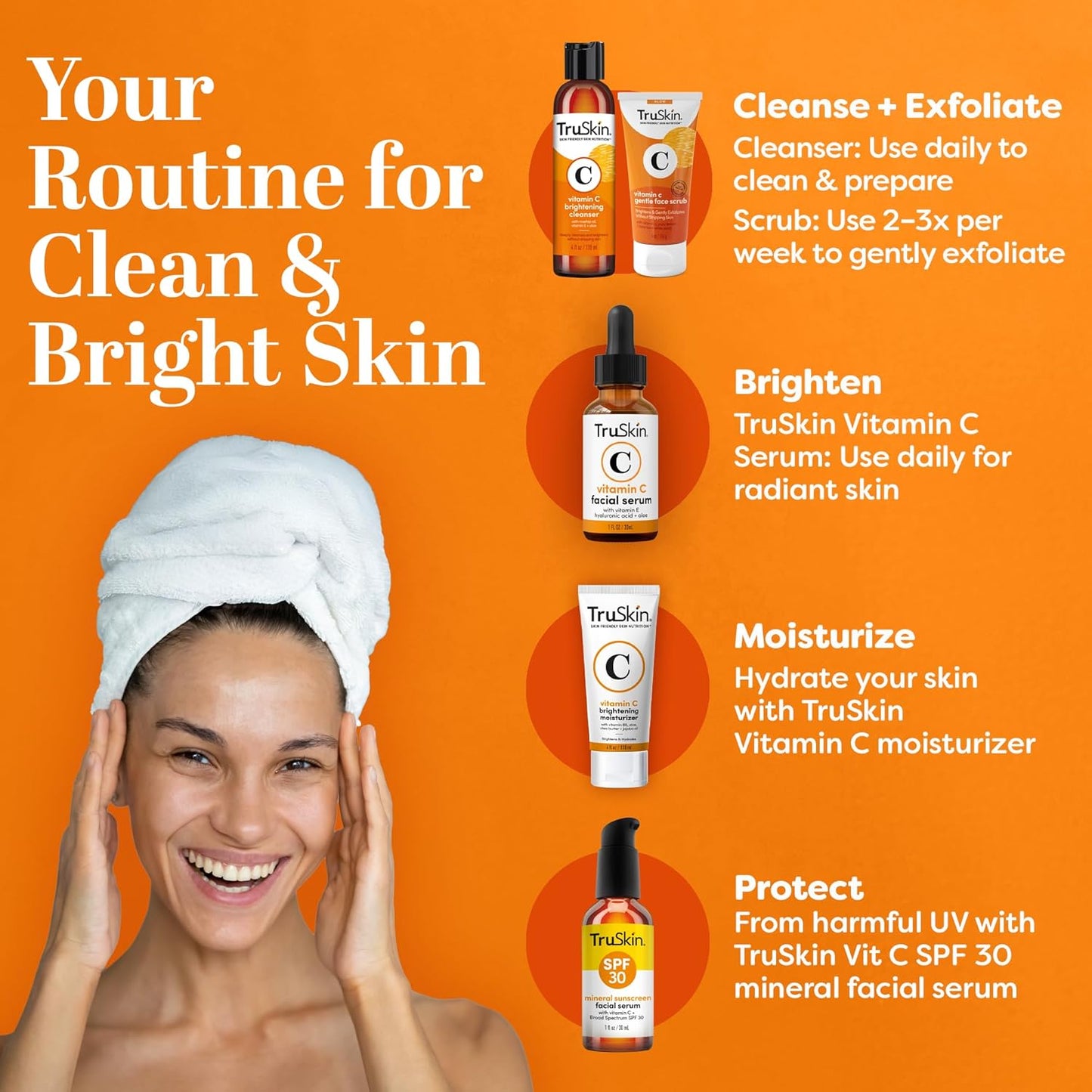 TruSkin Vitamin C Brightening Face Wash with Rosehip Oil, 4 fl oz | Vitamins C & E, Aloe Vera and MSM gently cleanse, refresh and support radiant-looking skin without over-drying