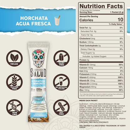 Salud Variety 3-Pack | 2-in-1 Hydration + Immunity (Horchata), Energy + Focus (Hibiscus) & Calm + Sleep (Lemon Honey) – 15 Servings Each, Non-GMO, Gluten Free, Low Calorie, 1g of Sugar