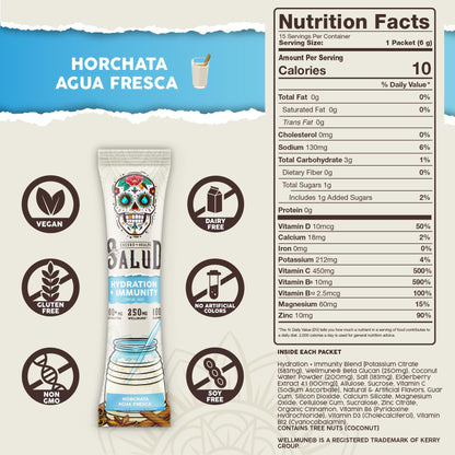 Salud 2-in-1 Hydration + Immunity Drink Mix, Cucumber Lime | Electrolytes Powder, Agua Fresca, Elderberry, Dairy & Soy Free, Non-GMO, Gluten Free, Vegan, 1g Sugar (15 Servings)