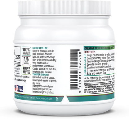 Kappa Nutrition Creatine Monohydrate Powder, Pure Amino Acid Formula, Supports Muscle Strength, Cellular Energy & Mental Focus* Gluten-Free, Keto, 2.25g per Scoop, 240 Servings, Net Wt. 1.32 LB (600g)