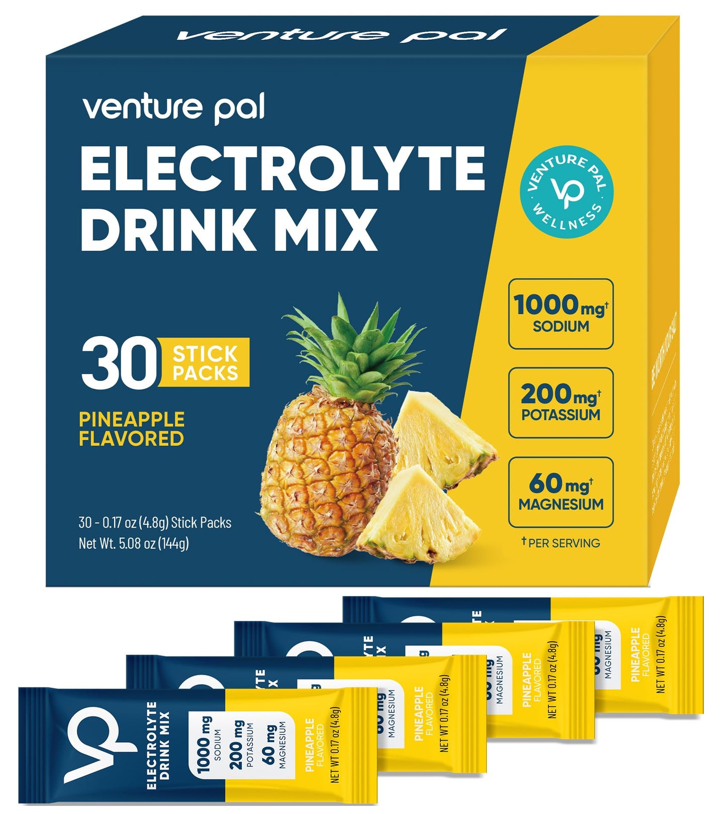 Venture Pal High Sodium Sugar Free Electrolytes Powder Packets, 16 Count | Hydration Packets with Sodium, Magnesium & Potassium, Vitamins, Zero Calories, Vegan, Keto & Paleo Friendly