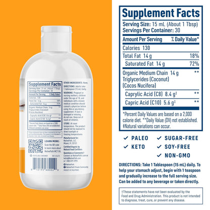 NativePath MCT Oil, Organic, C8 & C10, Flavorless, 30 Servings | From 100% Coconut, Keto Coffee, Smoothies, Dressings, Supports Clean Energy & Focus, Vegan, Non-GMO