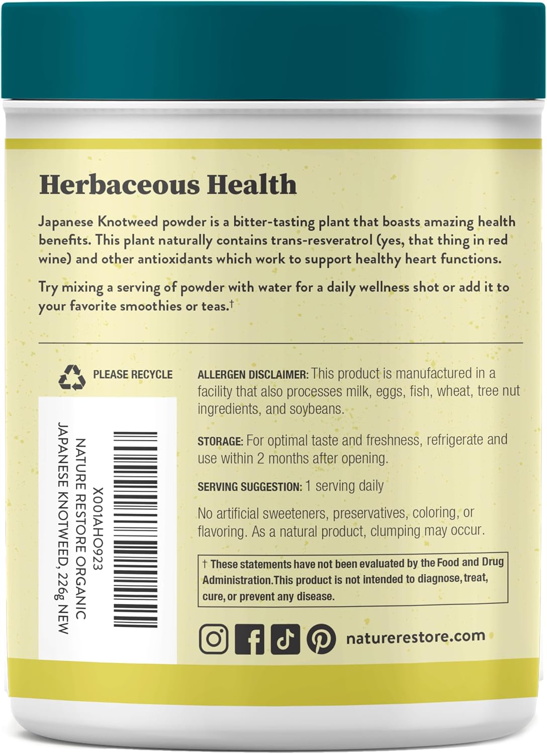Nature Restore Japanese Knotweed Extract Powder (8 oz). Natural Trans-Resveratrol for Longevity, Sirtuin Activation & Cellular Aging. Also Known as Polygonum Cuspidatum