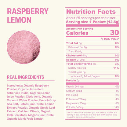 Ballerina Farm Farmer Hydrate Raspberry Lemonade Electrolyte Powder Packets | Travel Ready, Organic Coconut Water, Irish Sea Moss, French Sea Salt, 210mg Sodium, 25 Count