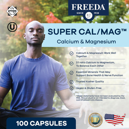 Freeda Calcium Magnesium 2:1 Supplement - 250 Capsules | Vegan Calcium & Magnesium Formula - Third-Party Tested - Support Bone Strength, Muscle Relaxation, and Healthy Nerve Function