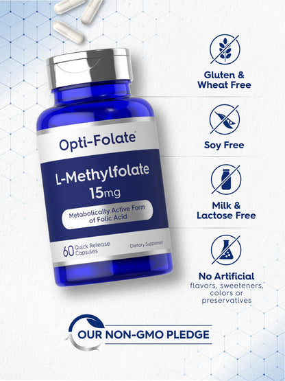 Carlyle L Methylfolate 15mg | 120 Capsules | Value Size | Max Potency | Optimized and Activated | Non-GMO, Gluten Free Supplement | Methyl Folate, 5-MTHF | by Opti-Folate