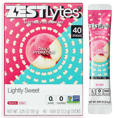 40 Sticks Low Sodium Sugar Free & 0 Calorie Electrolyte Hydration Packets | Lightly Sweet Electrolyte Powder Drink Mix, Liquid Daily IV Flavors Lemon Orange Peach Grapefruit