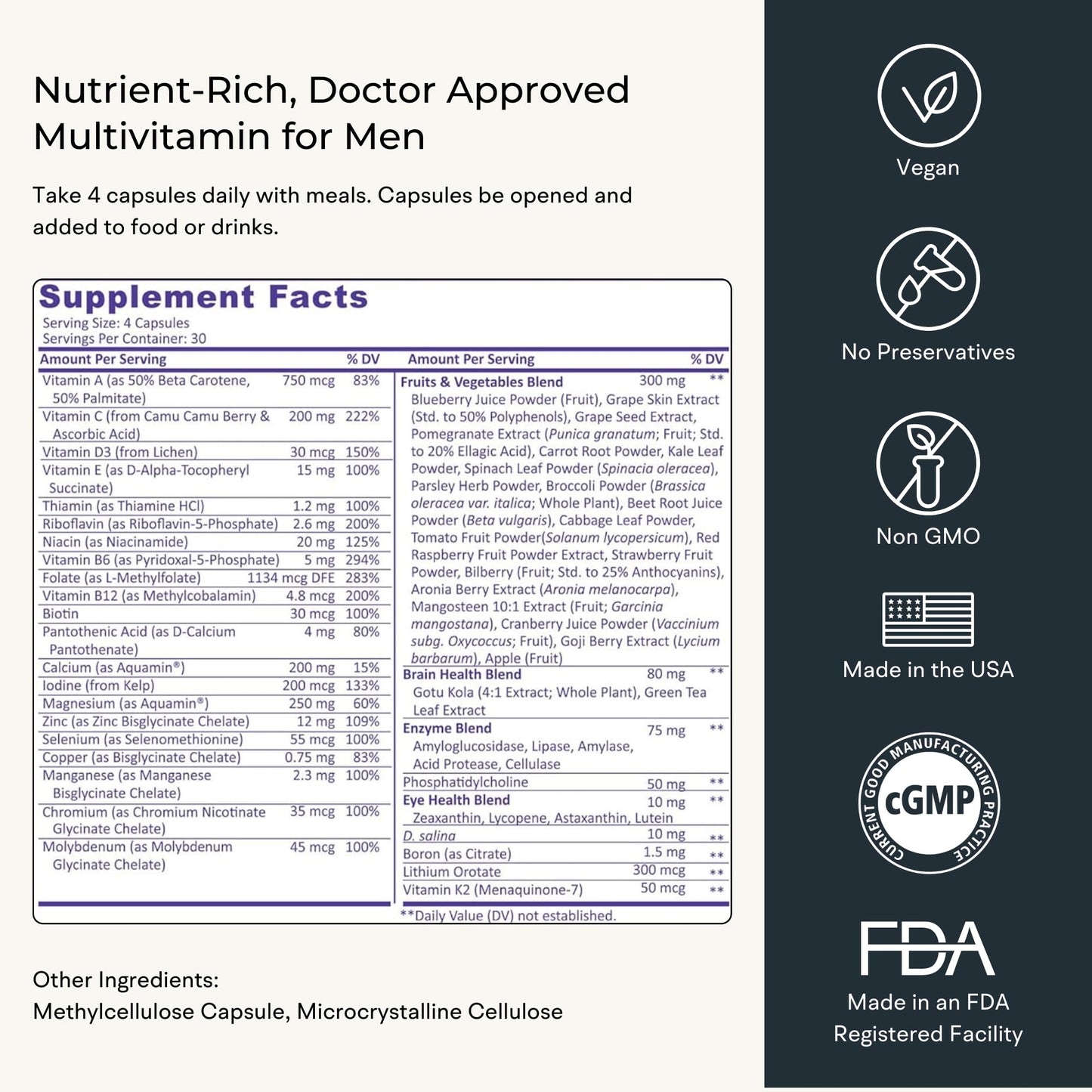 Multivitamin for Women (120 Vegetarian Capsules) Whole Food Vitamin with Essential Nutrients, Natural Calcium, Magnesium, Selenium, Zinc, Biotin, Vitamin A, B6, C, D3, E, K and More