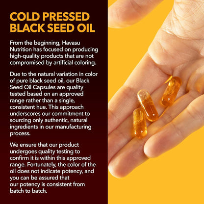 Black Seed Oil Capsules, Vegan, Non-GMO, Cold-Pressed Nigella Sativa, 90ct | 1500mg Per Serving Black Cumin Supplement for Skin Health, Immune Function, and Digestive Health, Unflavored, 30 Servings