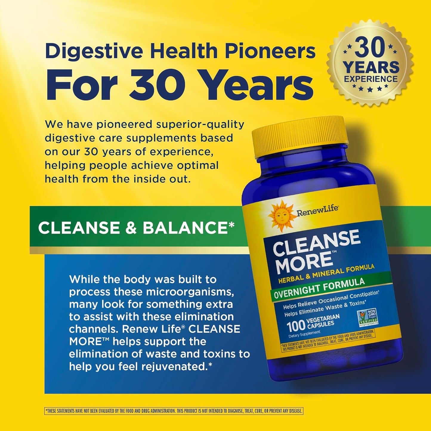 Renew Life Cleanse More 100 Vegetarian Capsules | Helps Relieve Occassional Constipation | Herbal Formula with Magnesium | Dairy, Soy and Gluten Free