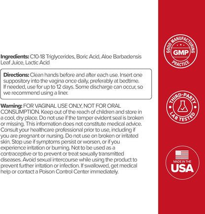 O Positiv URO Boric Acid Vaginal Suppository with Lactic Acid – 12 Ct