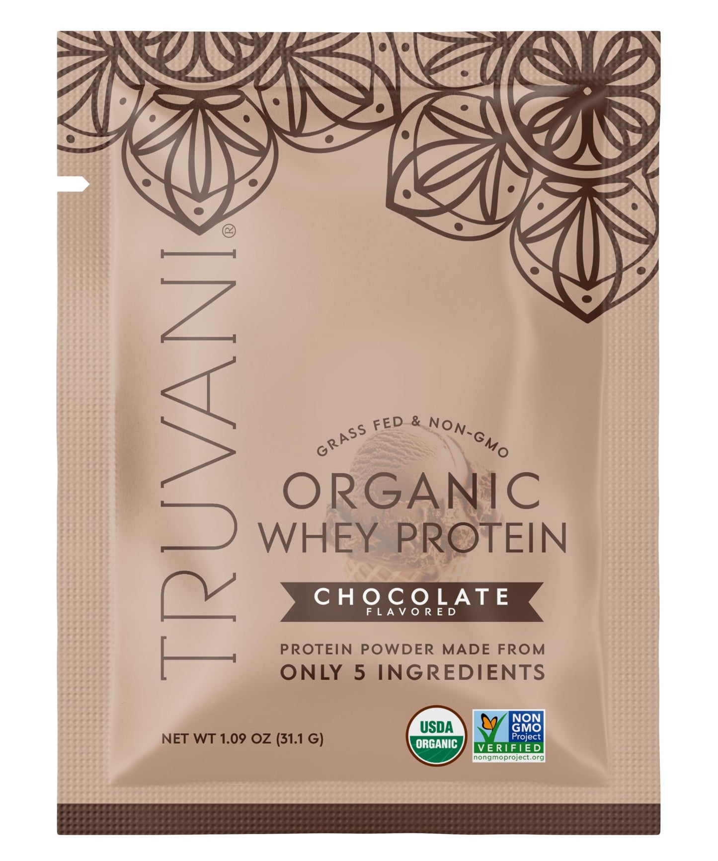 Truvani Organic Whey Protein Powder | Vanilla | 1 Serving | 20g Grass Fed Whey Protein | USDA Organic & Non-GMO | Gluten Free | No Gums, No Soy, No Stevia, No Added Sugars