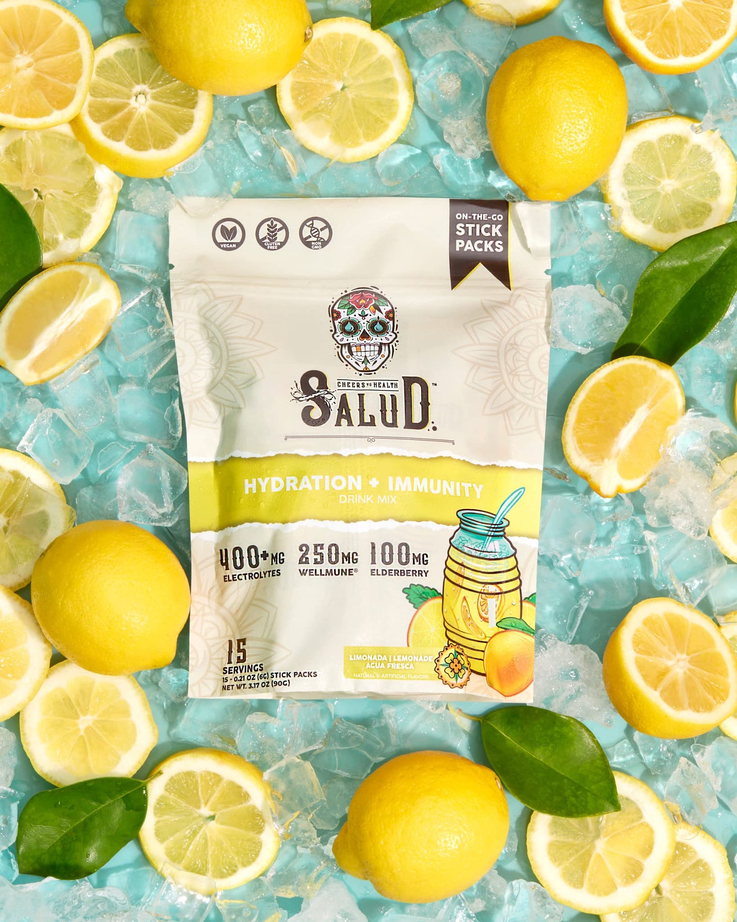 Salud 2-in-1 Hydration + Immunity Drink Mix, Cucumber Lime | Electrolytes Powder, Agua Fresca, Elderberry, Dairy & Soy Free, Non-GMO, Gluten Free, Vegan, 1g Sugar (15 Servings)
