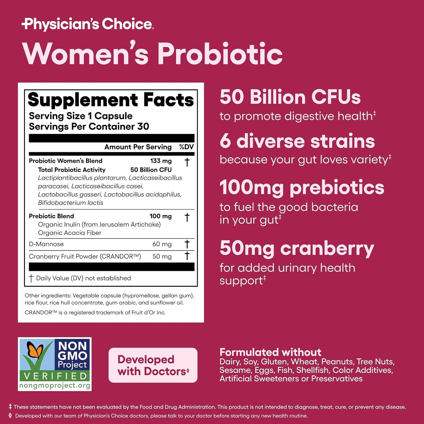 Physician's CHOICE Women's Probiotic 30 Count + Easy Mix Fiber Bundle