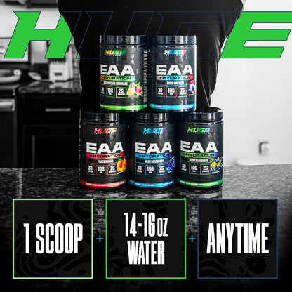 Huge EAA + Hydration, Essential Amino Acids Powder, EAAs & BCAAs, Intra & Post Workout Recovery Powder, Muscle Growth, Recovery & Performance, 10g EAAs & Electrolytes, Kiwi Blueberry, 30 Servings