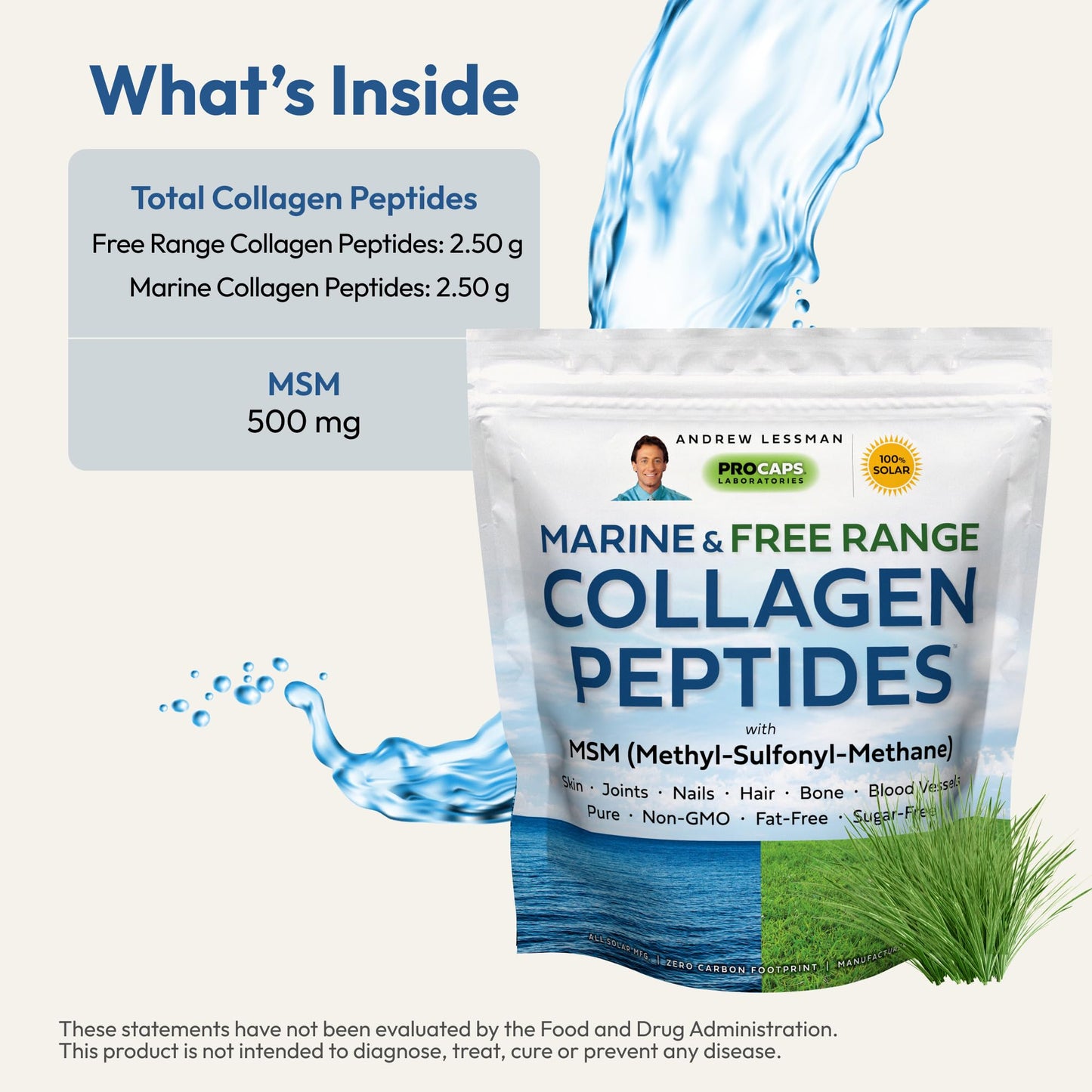 ANDREW LESSMAN ProCaps Marine Collagen Peptides with MSM Powder 60 Servings