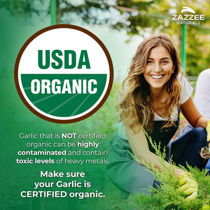 Zazzee USDA Organic Odorless Garlic 20:1 Extract, 1% Allicin, 100 Vegan Capsules, 3+ Month Supply, Allium Sativum, Immune, Circulation & Heart Health Support, All-Natural, Non-GMO, Made in the USA