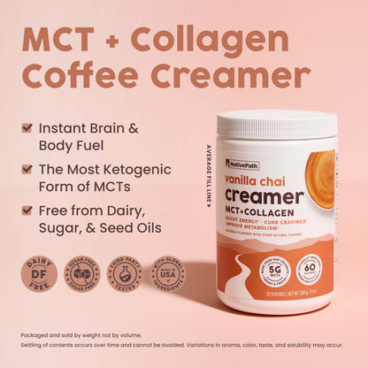 NativePath Keto Creamer, French Vanilla, Collagen & MCT, 20 Servings | Sugar-Free, Monk Fruit Sweetened, Non-Dairy & Creamy, Supports Skin, Hair & Nails, Low-Carb Friendly
