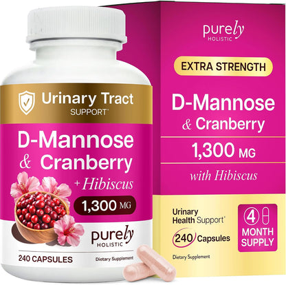D Mannose with Cranberry, Drug-Free Urinary Tract Health Support, 240 Ct | Evidence-Based DMannose 1300mg for Urinary & Bladder Health for Women, D Mannose Supplements for Women & Men, 4 Month Supply