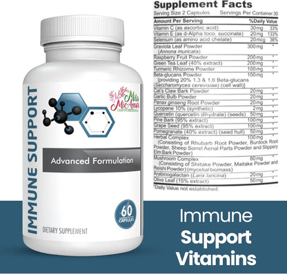 Mila Miamor Immune Support Supplement with Vitamins C, E, Minerals & Herbal Complex – Antioxidant & Detox Support – 60 Capsules for Year-Round Immunity