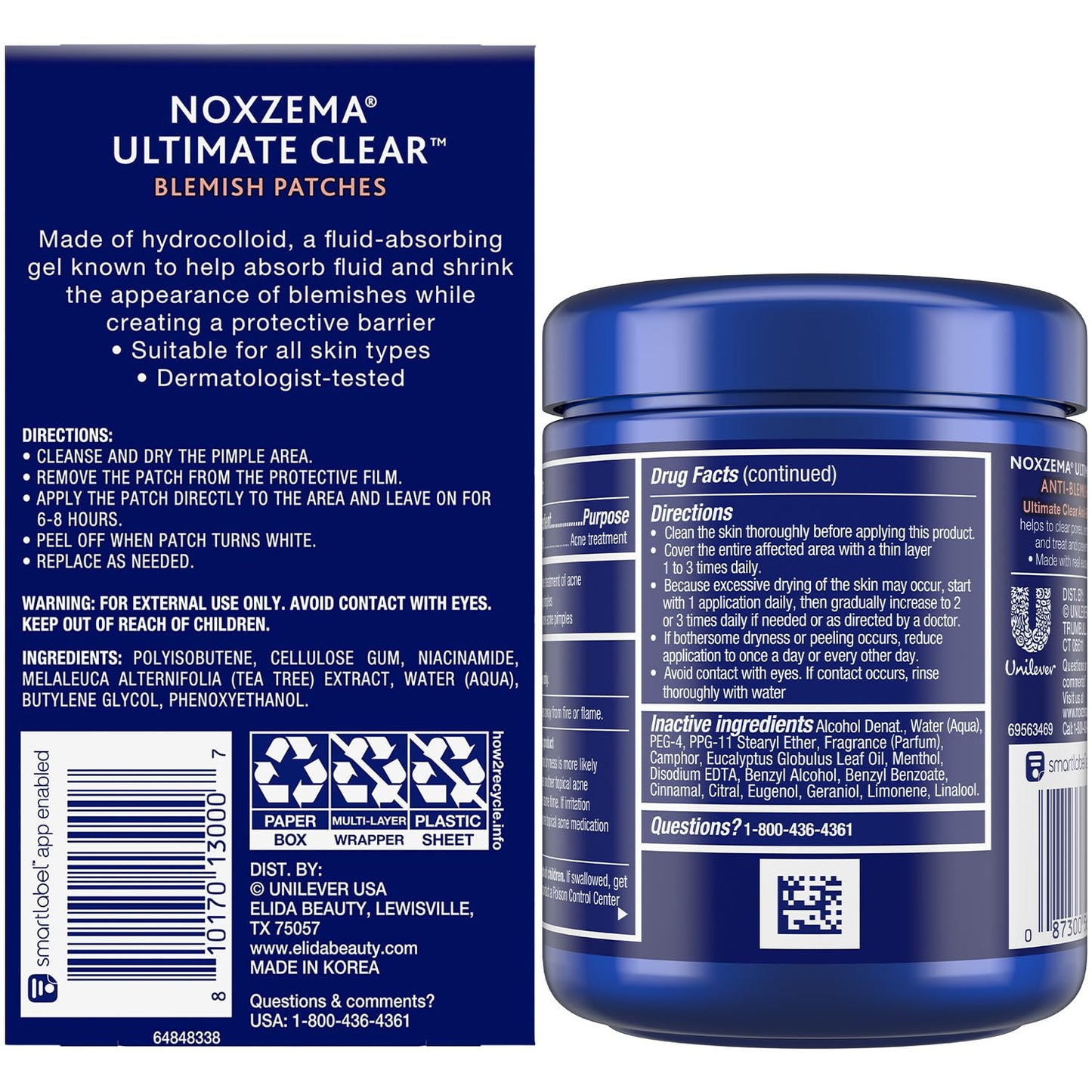 Noxzema Acne Treatment Bundle – Ultimate Clear Blemish Patches with Niacinamide and Tea Tree + Anti-Blemish Pads with 2% Salicylic Acid