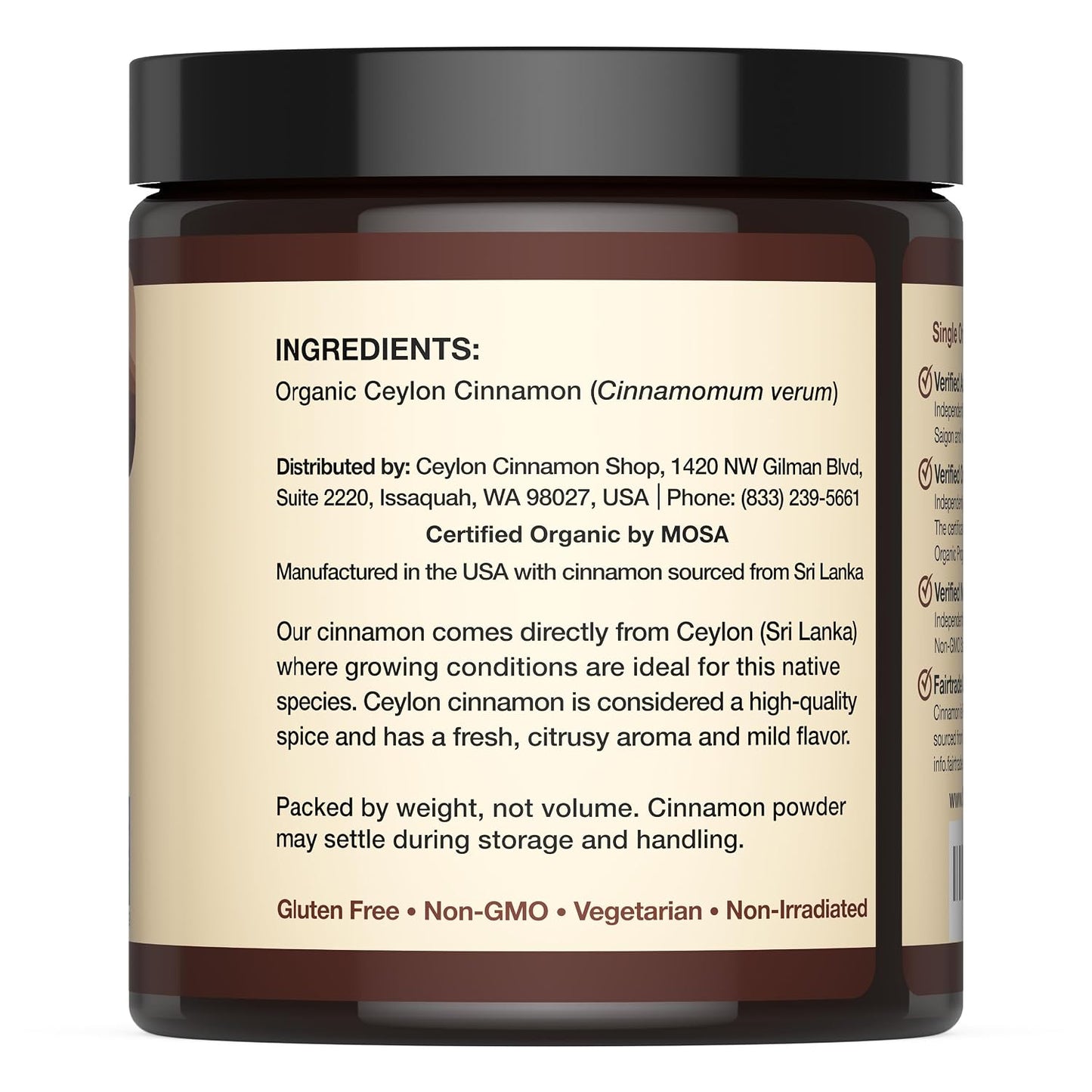 Organic Ceylon Cinnamon Powder, USDA Certified Spice - 8 ounces | Premium Grade True Cinnamon, Sri Lankan Variety, Cinnamomum Verum, All-Natural, Non-GMO, Gluten Free, Made in the USA (GMP)