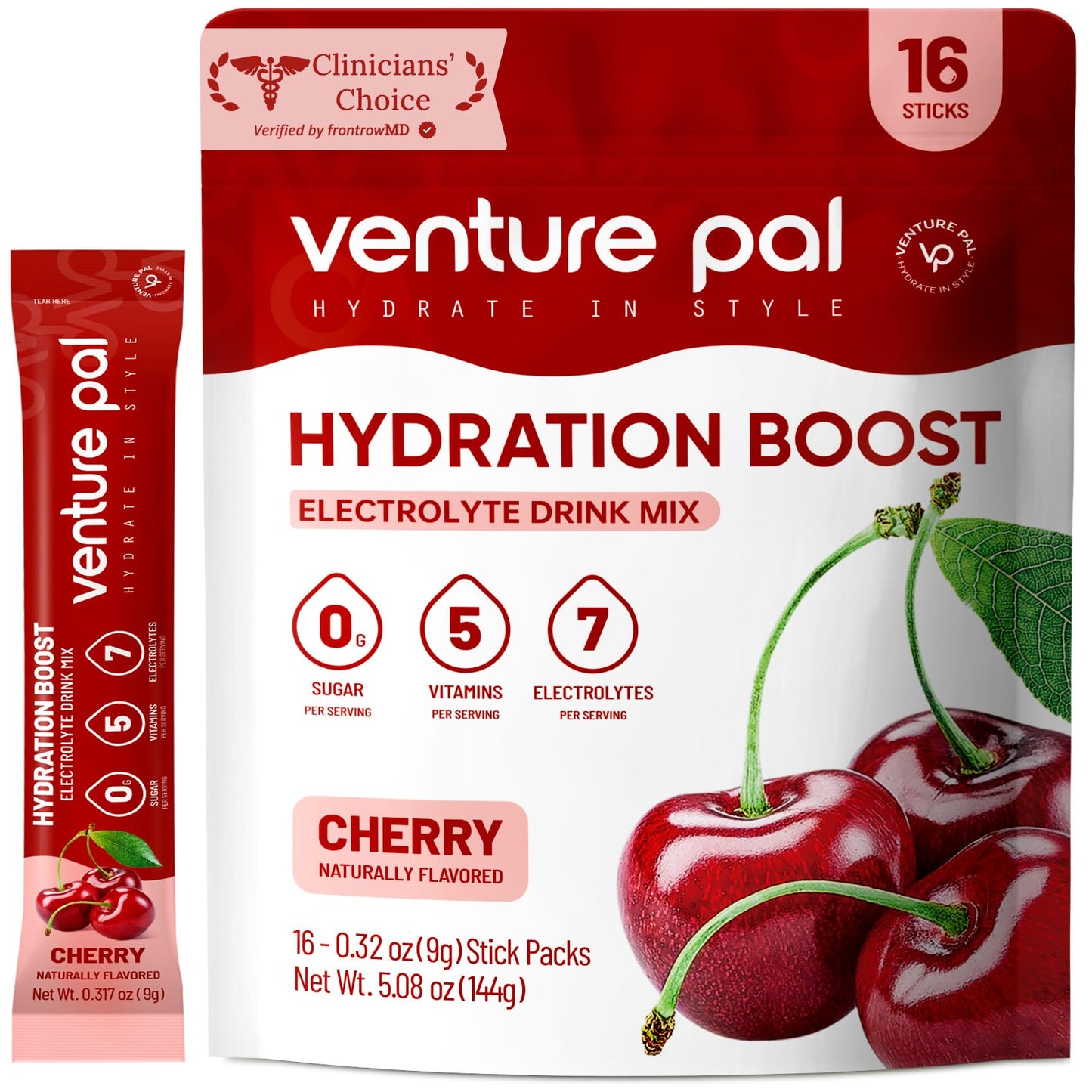 Venture Pal Sugar Free Electrolyte Packet, Liquid Daily IV Hydration Powder | 5 Vitamins & 7 Electrolytes, Instantly Hydration Packets for Sports & Party Recovery, Vegan, Keto Friendly, 16 Sticks