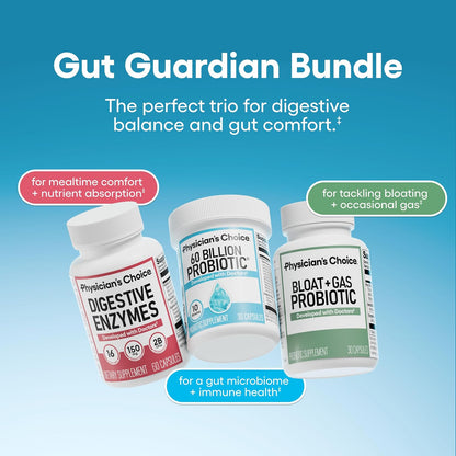 Physician's CHOICE Gut Guardian Bundle: Advanced Bloating & Digestion Support with 60 Billion Probiotic, Digestive Enzymes & Bloat + Gas Probiotic - Daily Gut Health Support for Women and Men