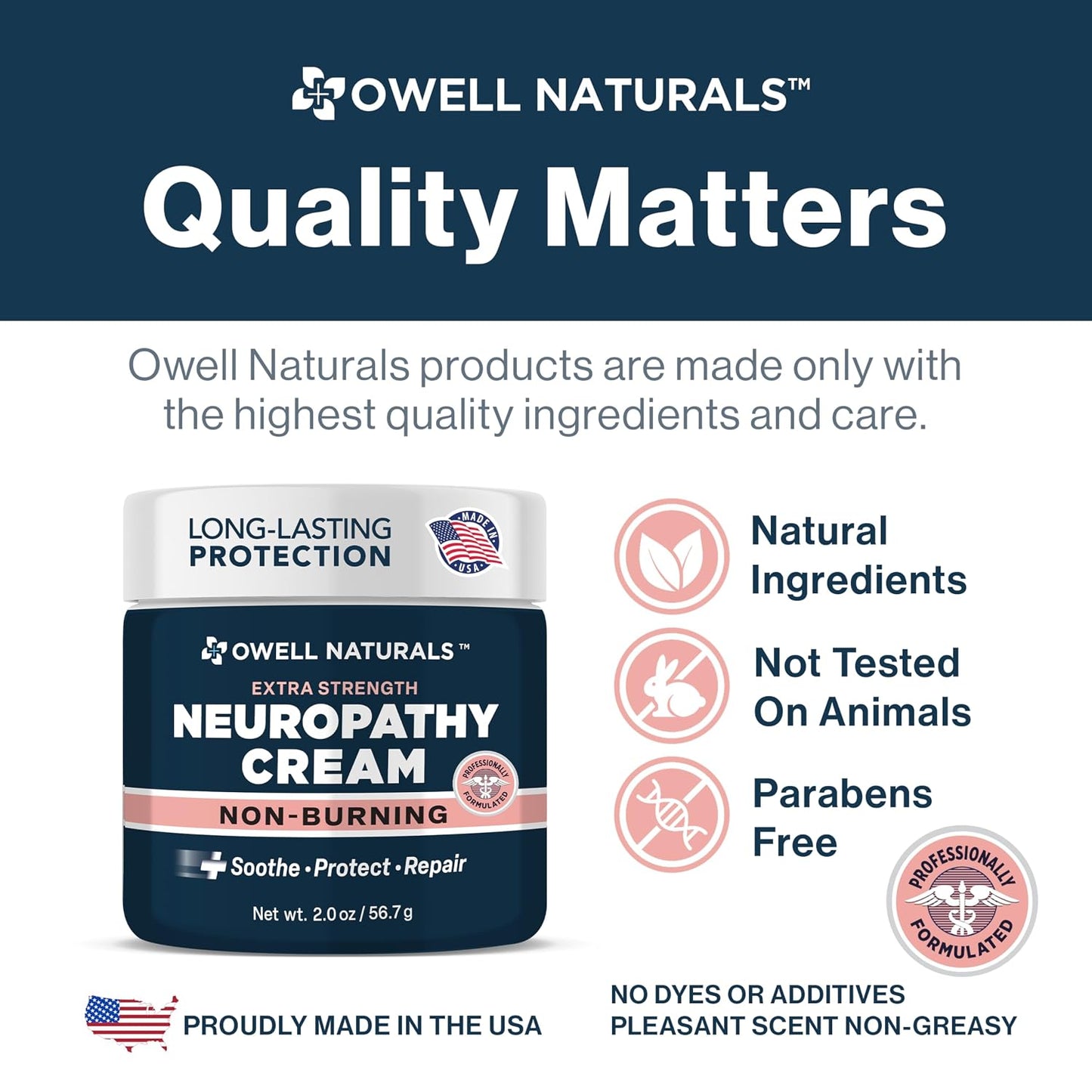 Owell Naturals Neuropathy Cream – Extra Strength Fast-Acting Comfort for Feet, Hands & Legs – Non-Burning Soothing Formula with Arnica – Cooling Skin Relief Cream, 2 oz