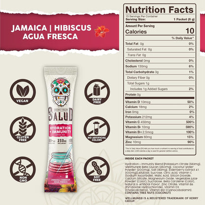 Salud 2-Pack | 2-in-1 Hydration + Immunity (Mango) & Hydration + Immunity (Hibiscus) – 15 Servings Each, Agua Fresca Drink Mix, Non-GMO, Gluten Free, Vegan, Low Calorie, 1g of Sugar