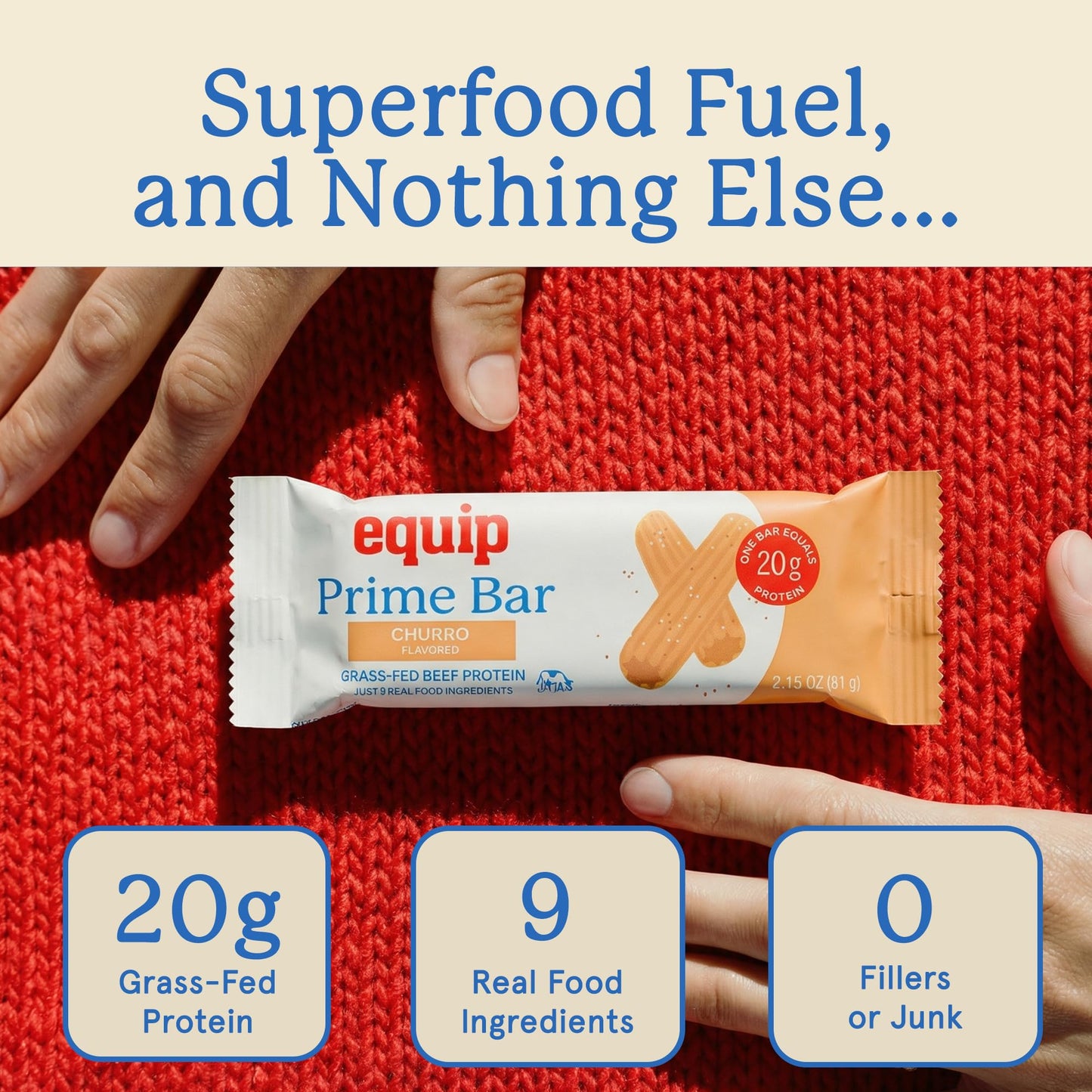 Equip Foods High Protein Prime Bars – Grass Fed Beef Protein, Collagen & Tallow – Gut Friendly, Gluten Free 20g Protein Bars - Only Real-Food Ingredients - Peanut Butter Chocolate, 12 Count